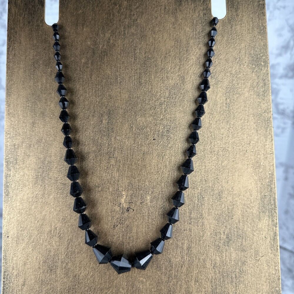 Vintage Victorian 1920's Faceted Glass‎ Morning Beads Beaded Necklace Black
